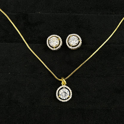 18K Yellow Gold Plated Minimal Round Pendant and Earrings