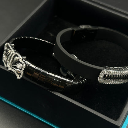 Silver Couple Bracelet - Black Belt