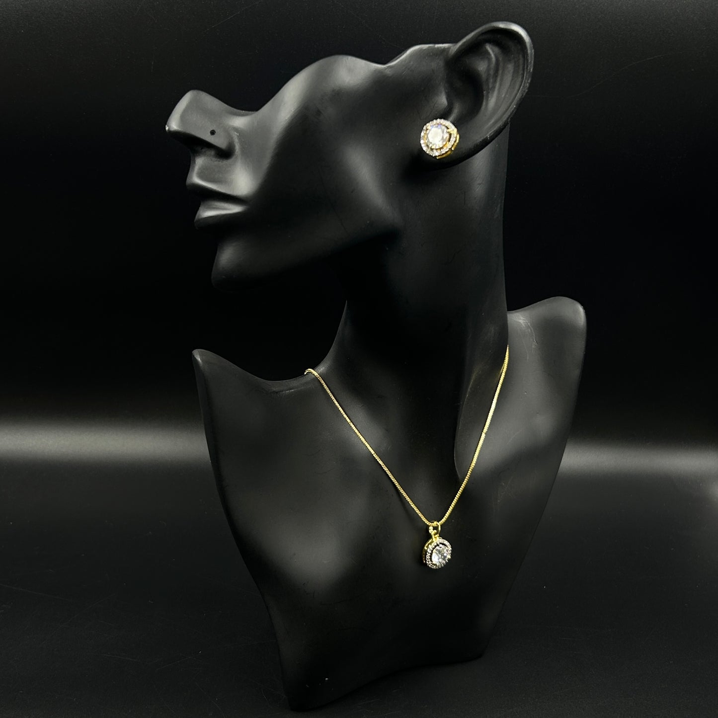 18K Yellow Gold Plated Minimal Round Pendant and Earrings