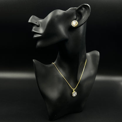 18K Yellow Gold Plated Minimal Round Pendant and Earrings