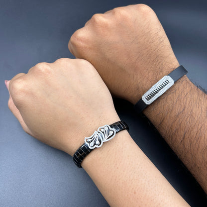 Silver Couple Bracelet - Black Belt