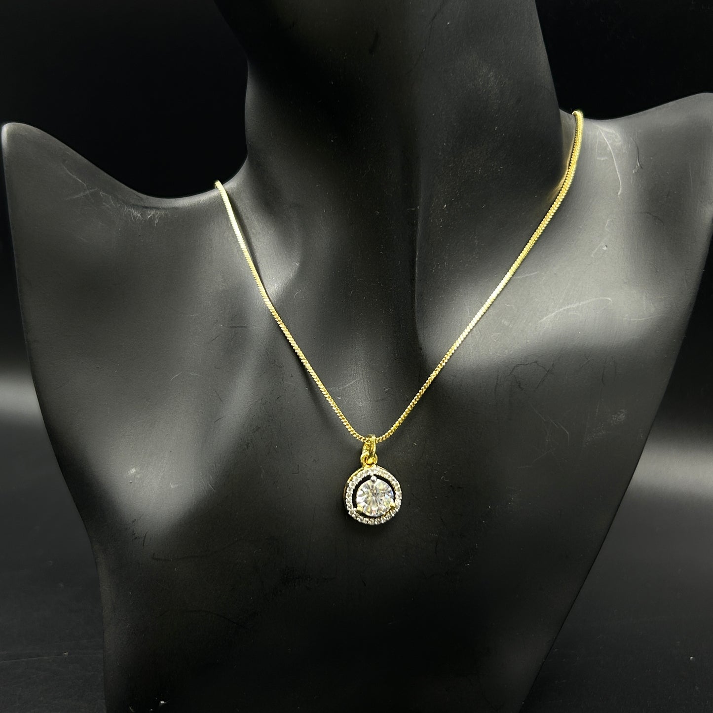 18K Yellow Gold Plated Minimal Round Pendant and Earrings