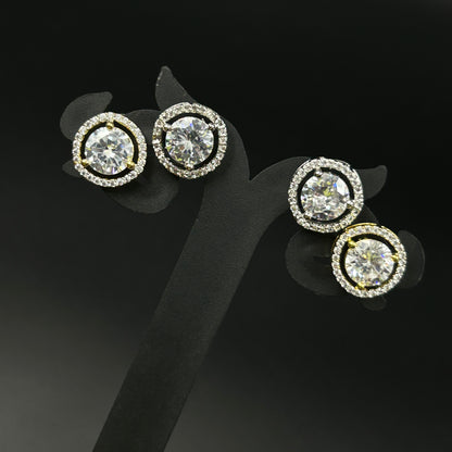 18K Yellow Gold Plated Minimal Round Pendant and Earrings