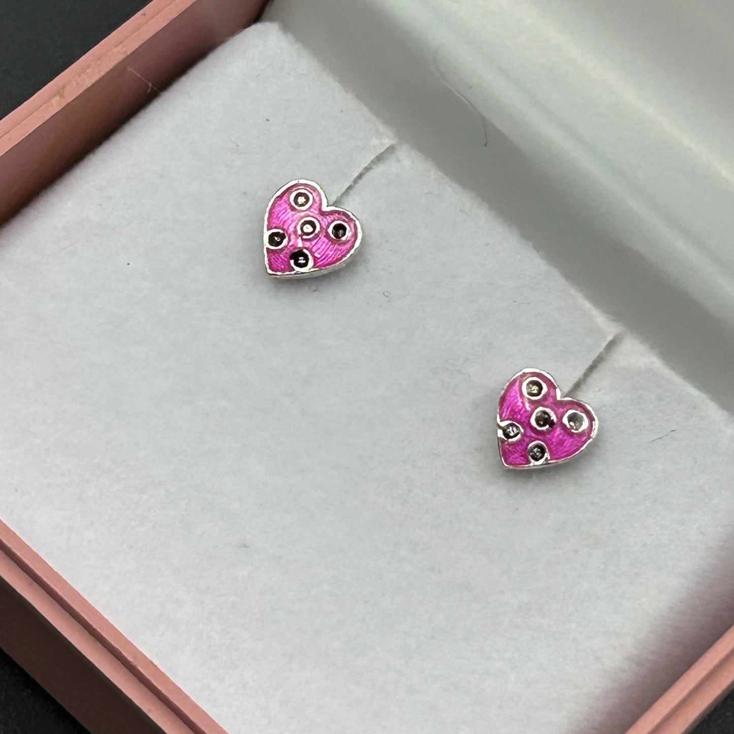 Silver Heart Earring - Pink Heart Studs