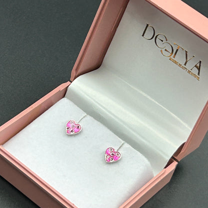 Silver Heart Earring - Pink Heart Studs