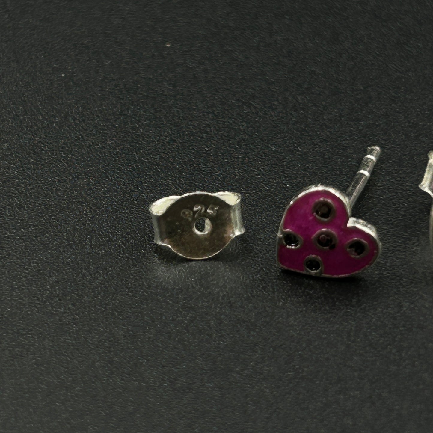 Silver Heart Earring - Pink Heart Studs