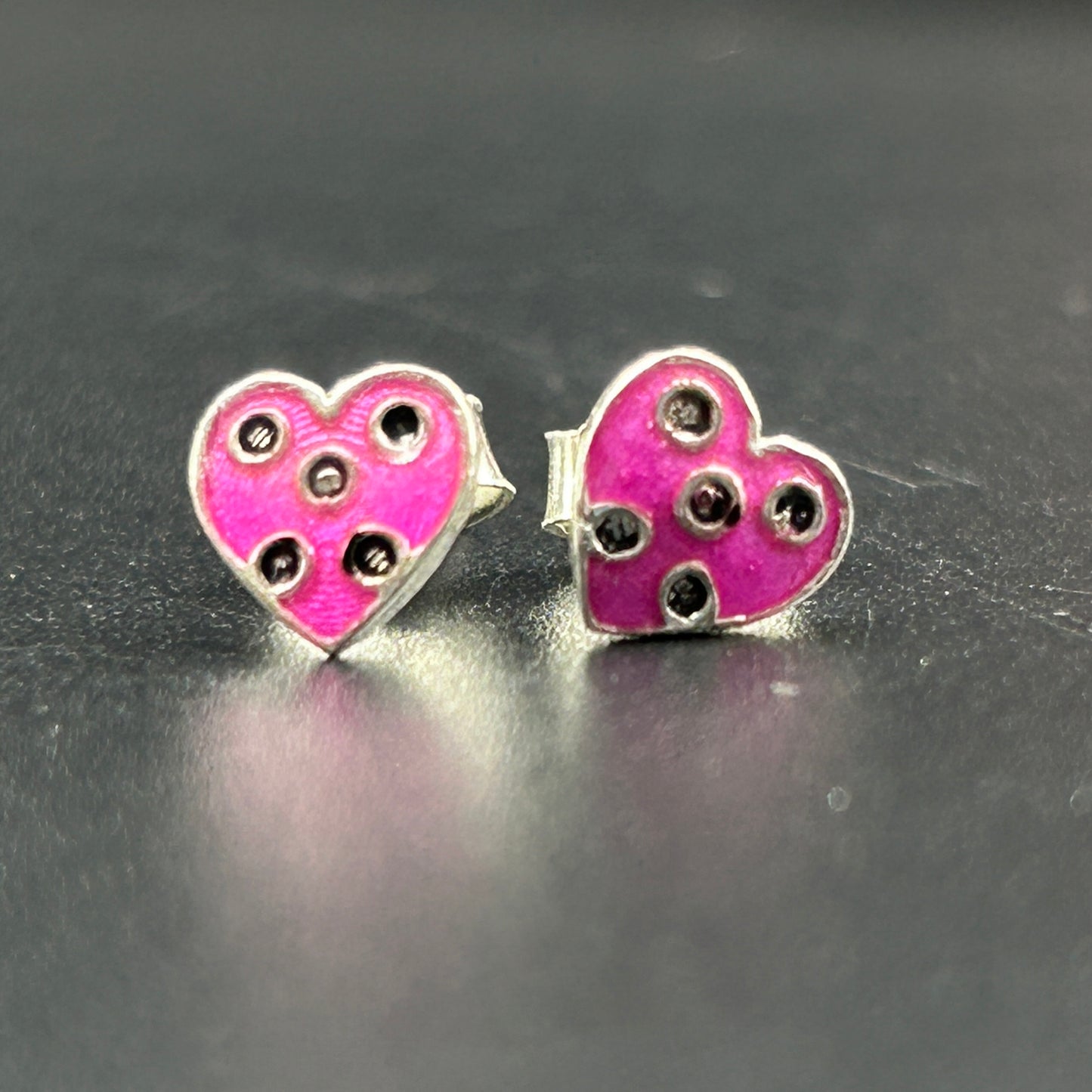 Silver Heart Earring - Pink Heart Studs