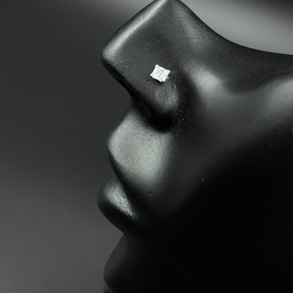 925 Silver Nose Pin Princess Cut - Pierced Nosepin