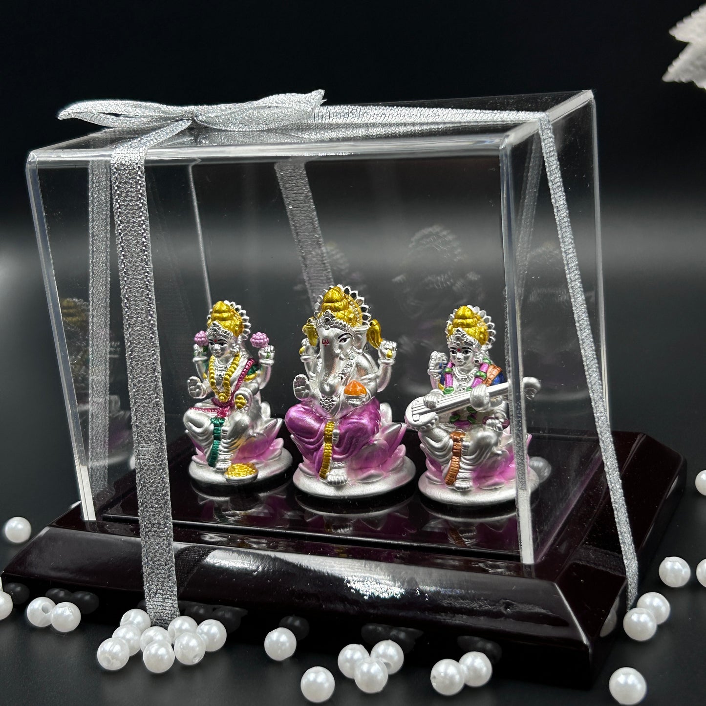 Laxmi/Ganesh/Saraswati 999 Pure Silver Murti