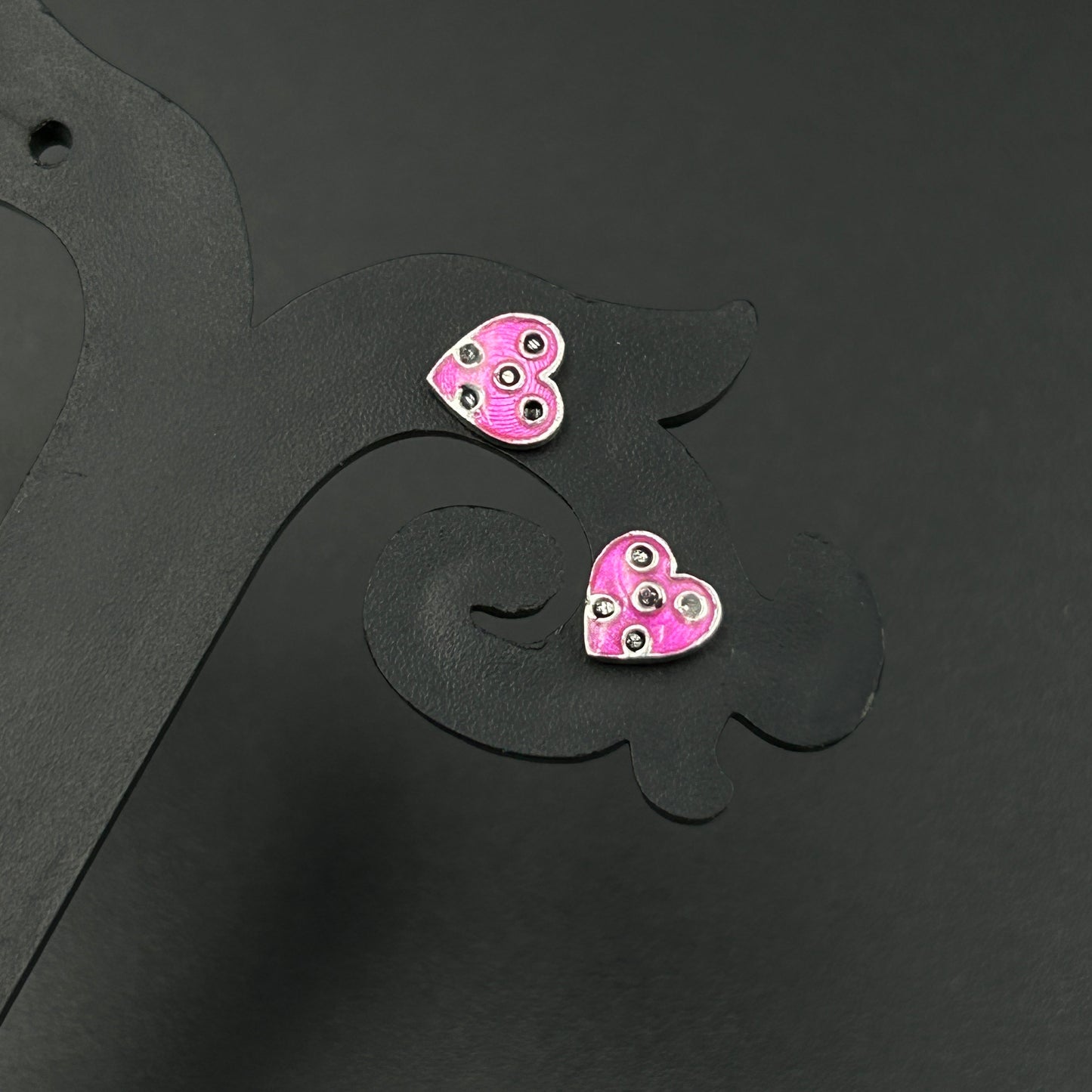 Silver Heart Earring - Pink Heart Studs