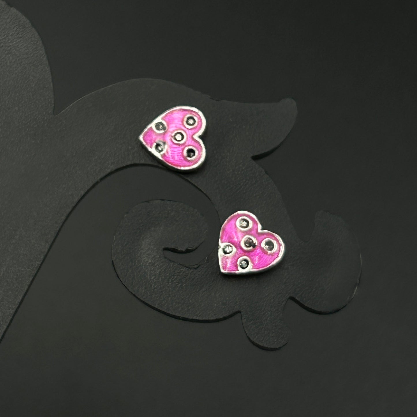 Silver Heart Earring - Pink Heart Studs