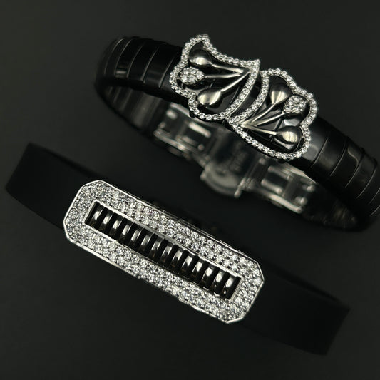 Silver Couple Bracelet - Black Belt