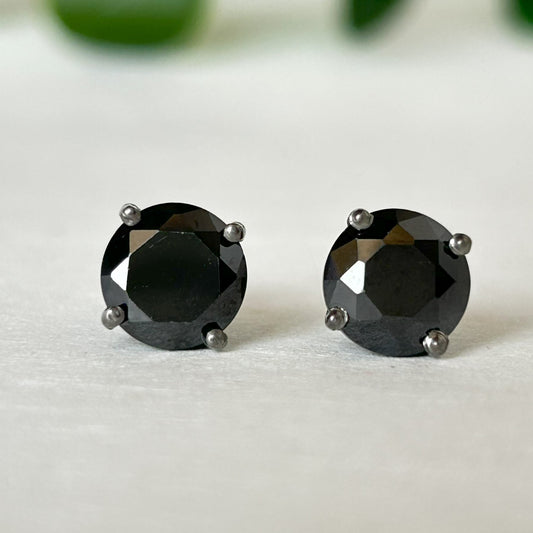 Black Diamond Stud Earrings - Screw Back Earrings