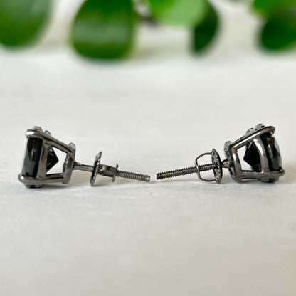 Black Diamond Stud Earrings - Screw Back Earrings