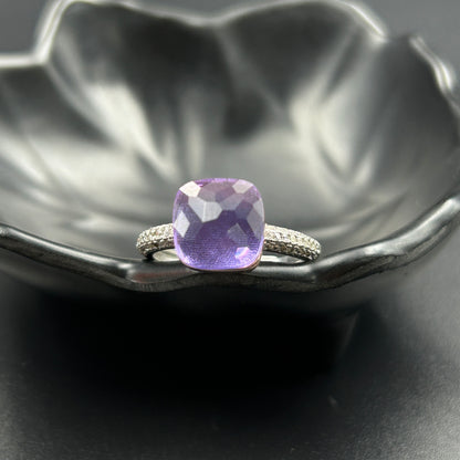 Silver Amethyst Ring - Women's Adjustable Ring