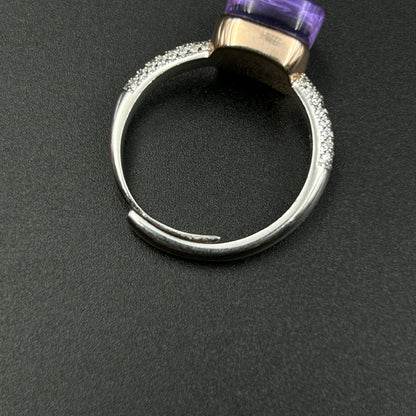 Silver Amethyst Ring - Women's Adjustable Ring