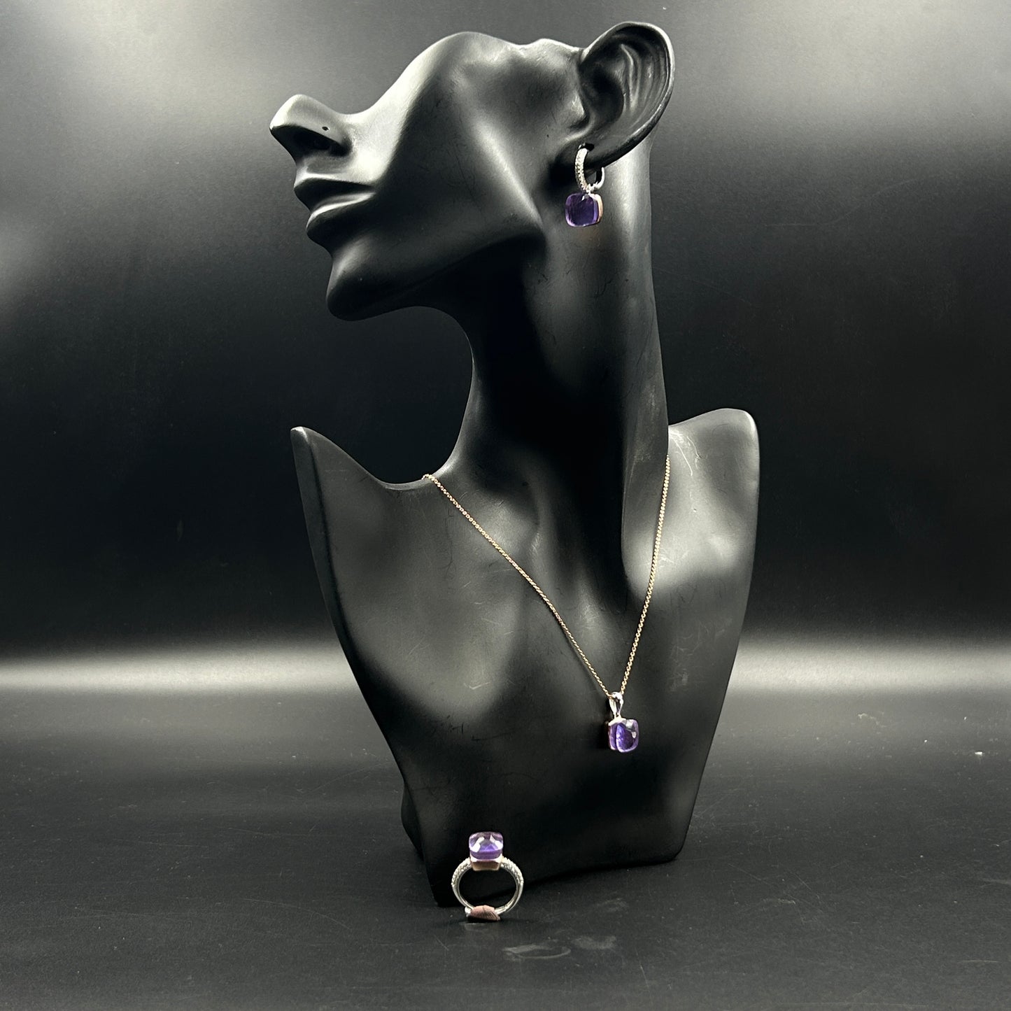 Amethyst Stone Necklace Set ( Necklace, Ring, Earrings ) - Sterling Silver