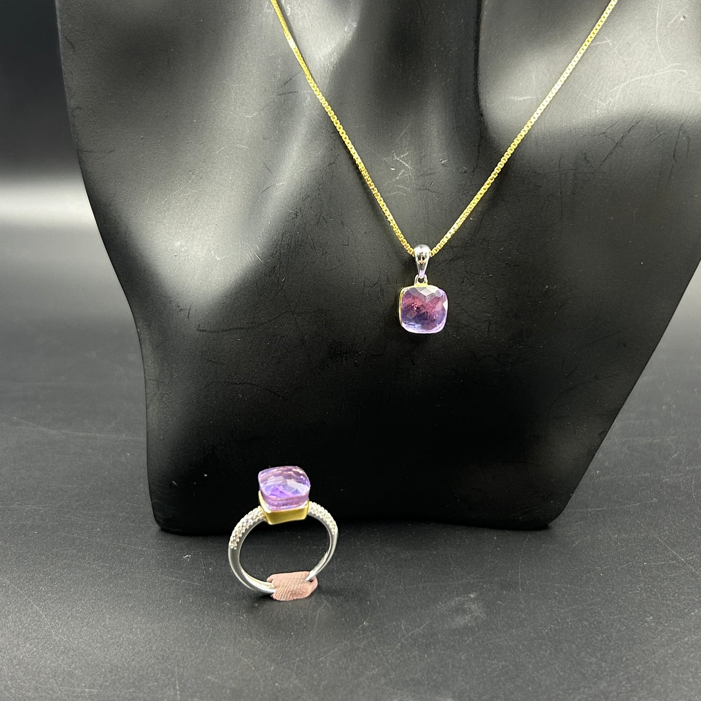 Amethyst Stone Necklace Set ( Necklace, Ring, Earrings ) - Sterling Silver