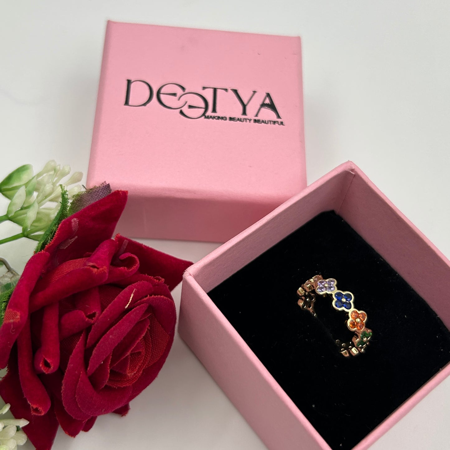 Floral Ring Colourful Women's 18k Gold Plated Ring