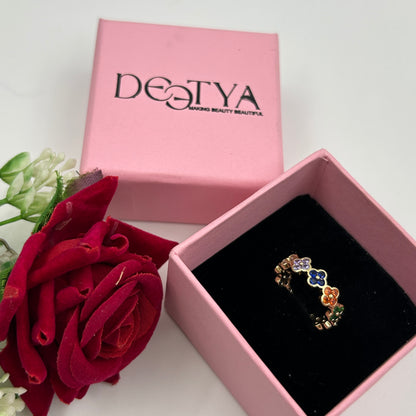 Floral Ring Colourful Women's 18k Gold Plated Ring