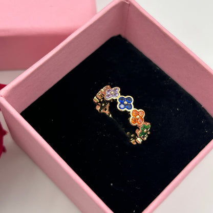 Floral Ring Colourful Women's 18k Gold Plated Ring