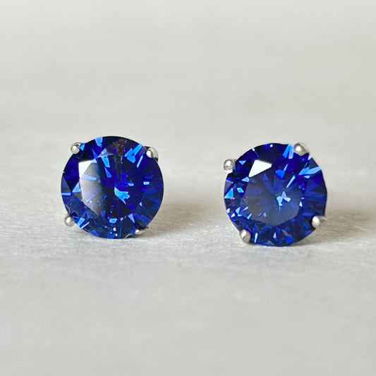 Blue Diamond Stud Earrings - Silver Earrings