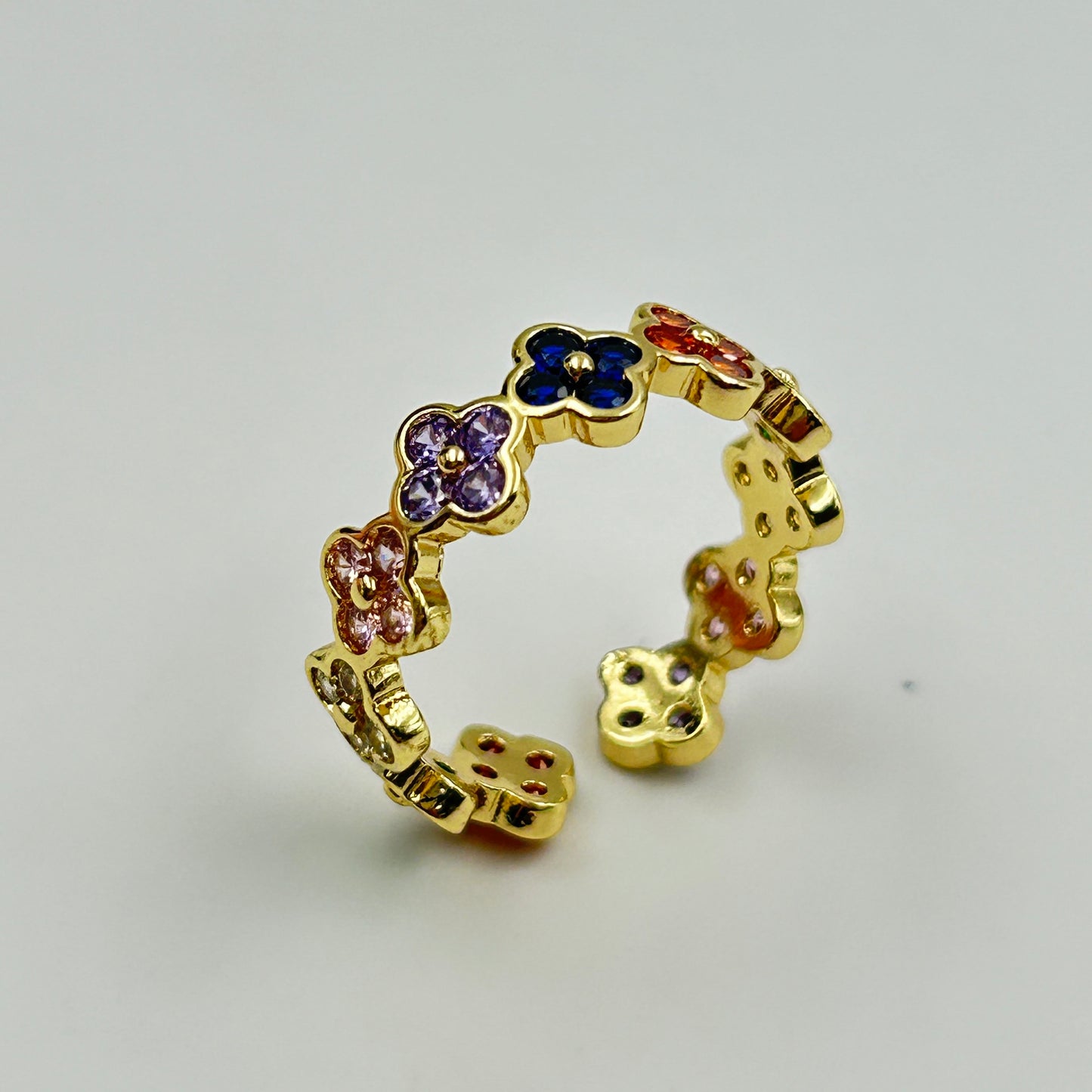Floral Ring Colourful Women's 18k Gold Plated Ring