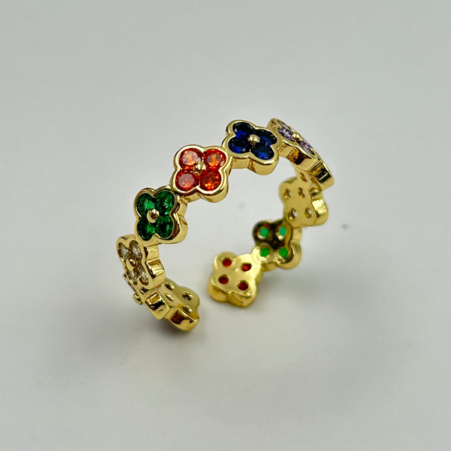 Floral Ring Colourful Women's 18k Gold Plated Ring