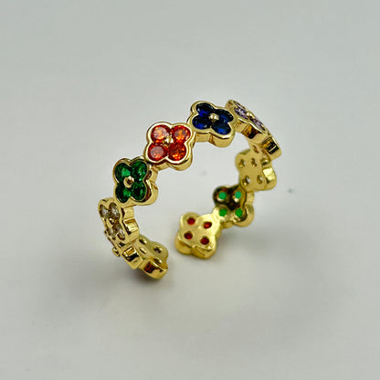 Floral Ring Colourful Women's 18k Gold Plated Ring