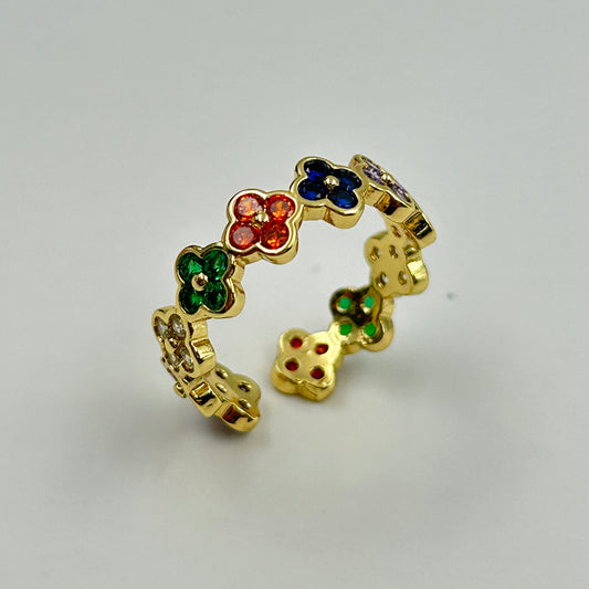 Floral Ring Colourful Women's 18k Gold Plated Ring