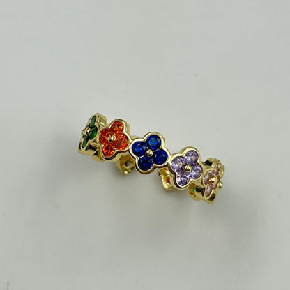 Floral Ring Colourful Women's 18k Gold Plated Ring