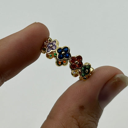 Floral Ring Colourful Women's 18k Gold Plated Ring