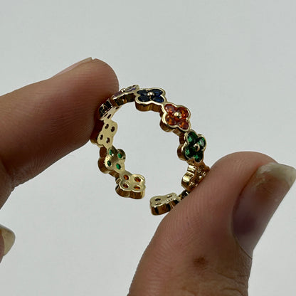 Floral Ring Colourful Women's 18k Gold Plated Ring