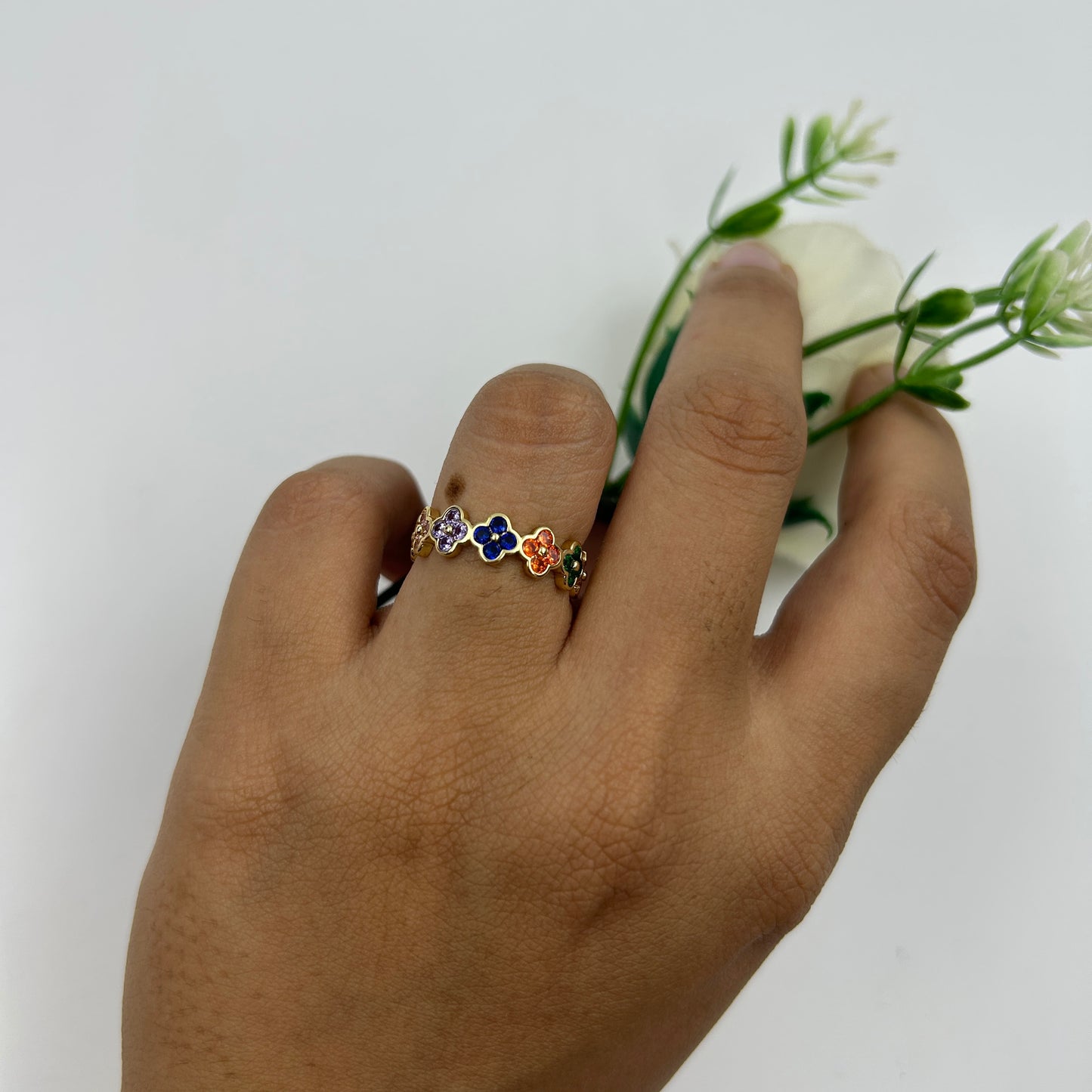 Floral Ring Colourful Women's 18k Gold Plated Ring