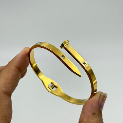 Diamond 18k Yellow Gold Plated Nail Bracelet/Kada