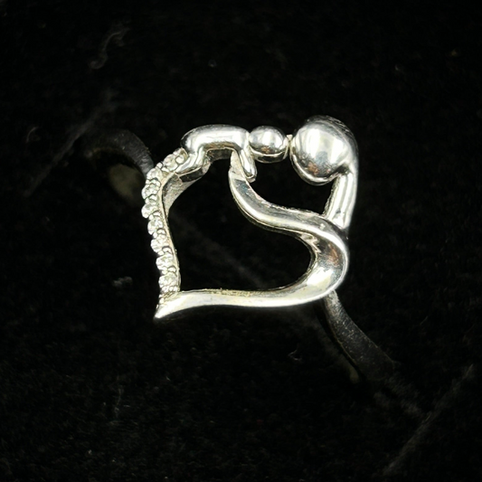 Silver MOM Ring - Mother and Child Ring Adjustable