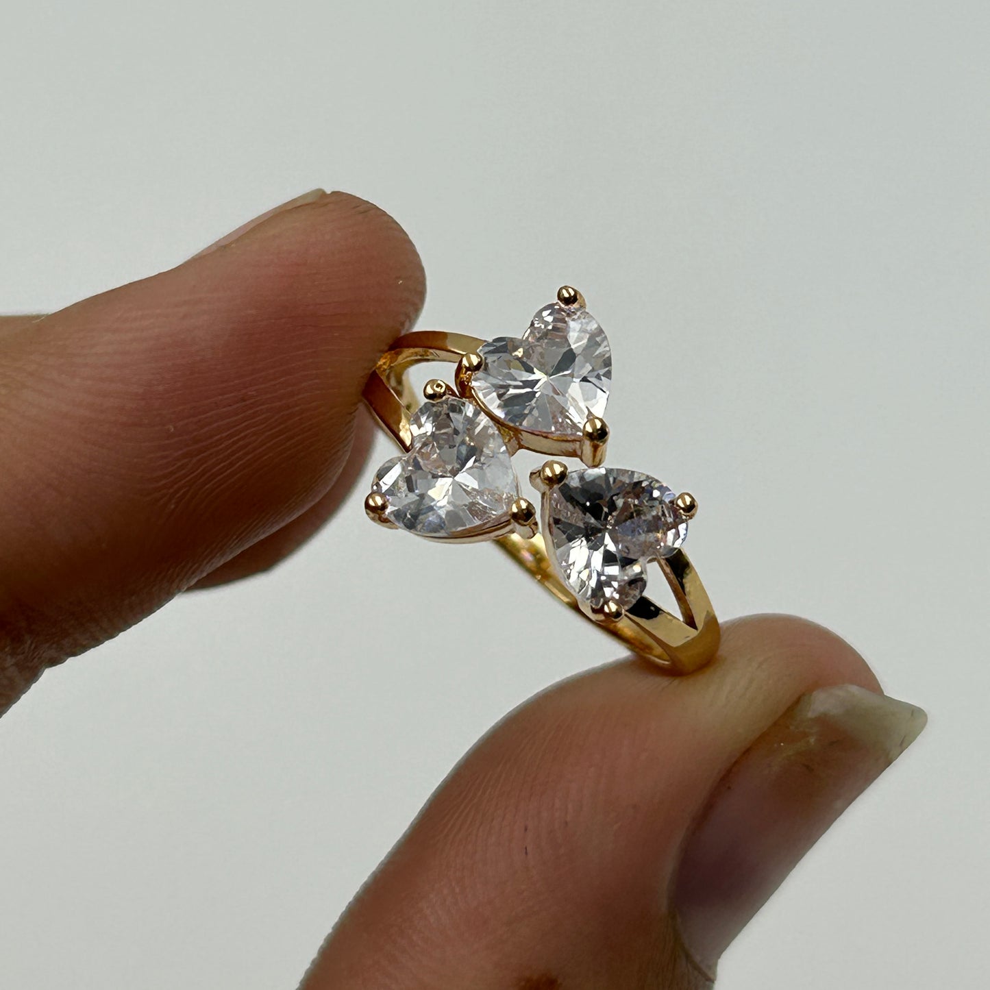 Women's Ring 18k Rose Gold Plated Three Heart Ring