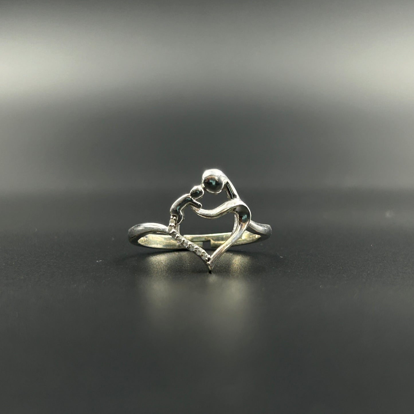 Silver MOM Ring - Mother and Child Ring Adjustable