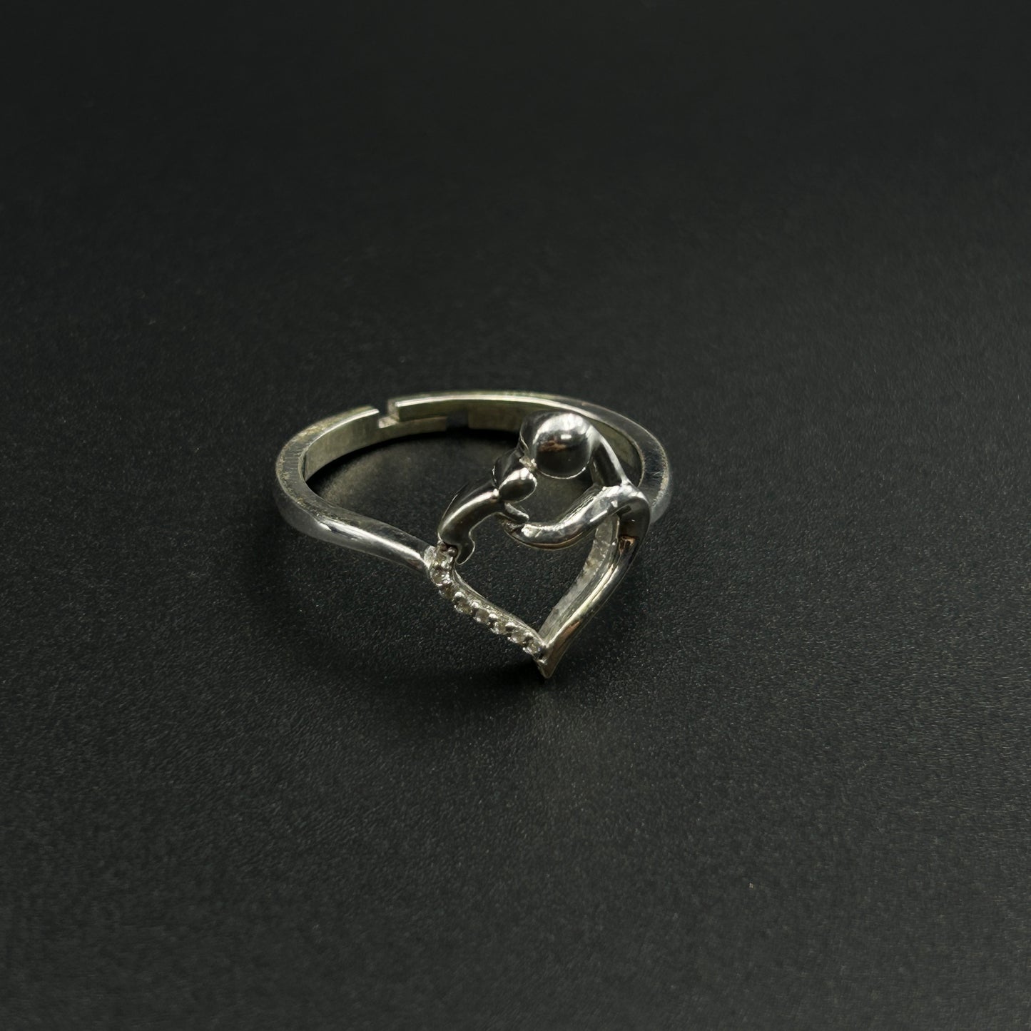 Silver MOM Ring - Mother and Child Ring Adjustable