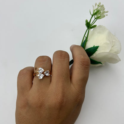 Women's Ring 18k Rose Gold Plated Three Heart Ring