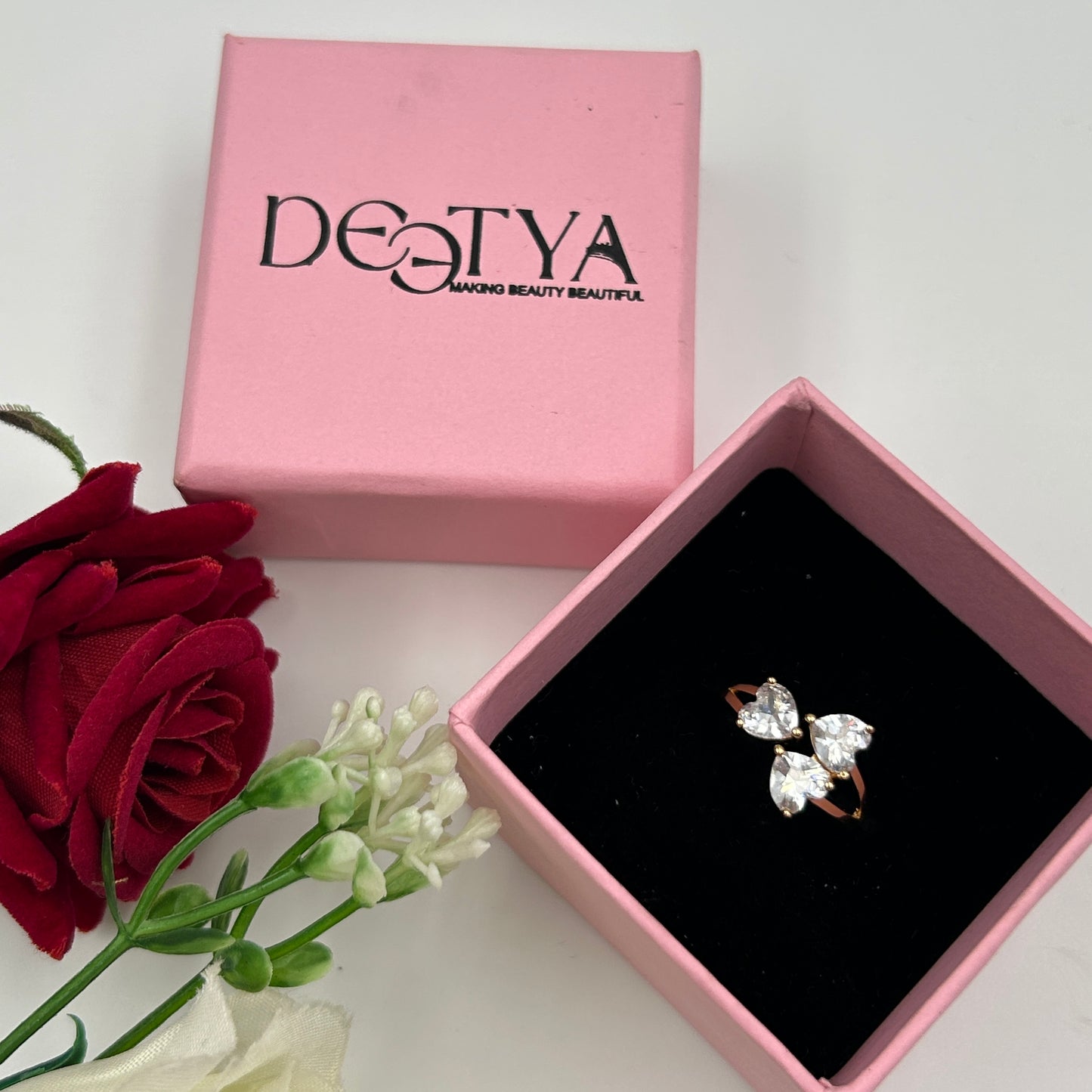 Women's Ring 18k Rose Gold Plated Three Heart Ring