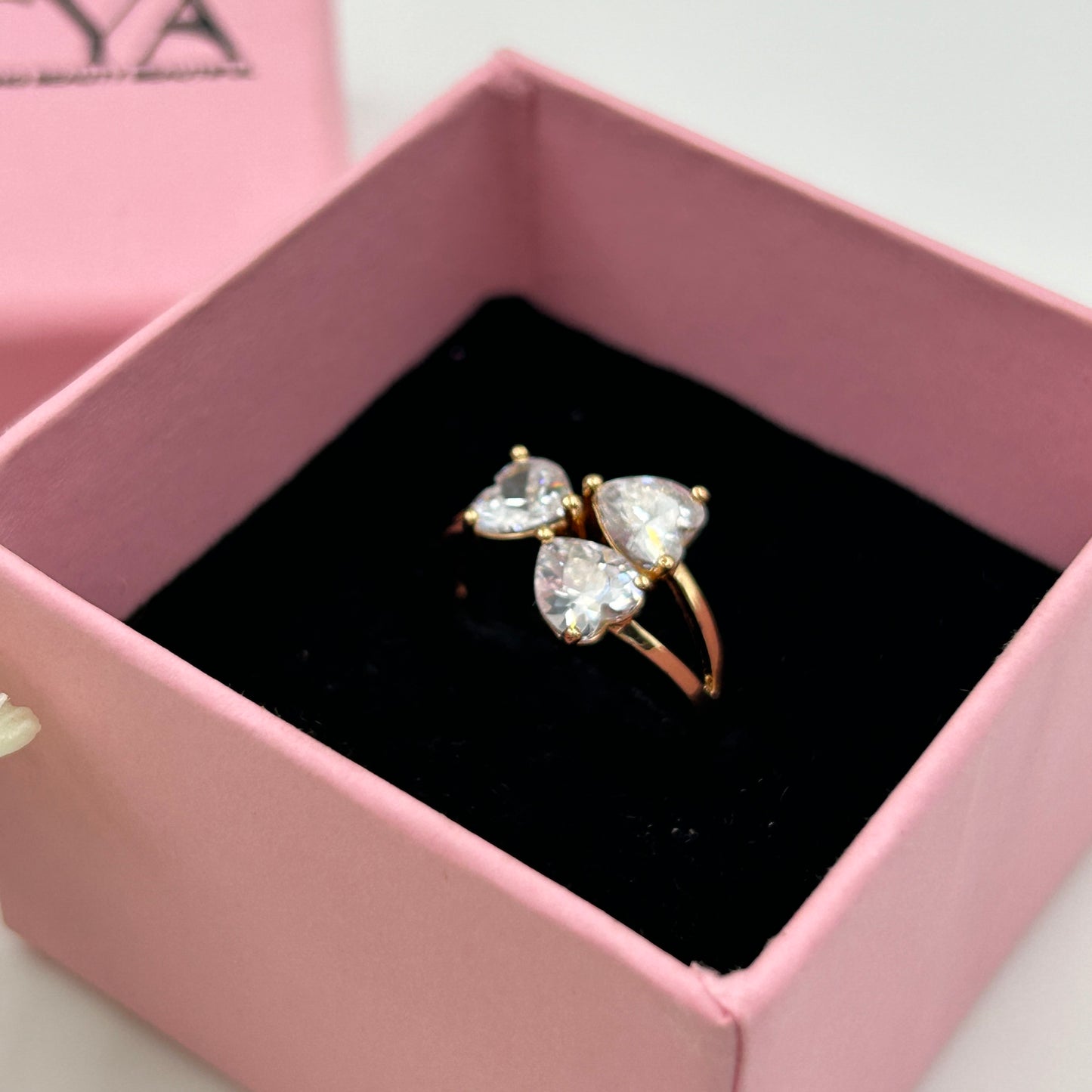 Women's Ring 18k Rose Gold Plated Three Heart Ring