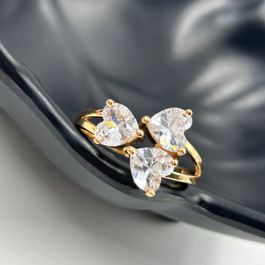 Women's Ring 18k Rose Gold Plated Three Heart Ring