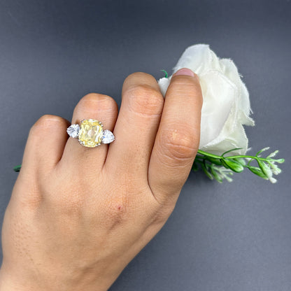 White Gold Silver Ring - Yellow Citrine Ring