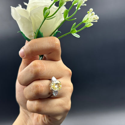 White Gold Silver Ring - Yellow Citrine Ring