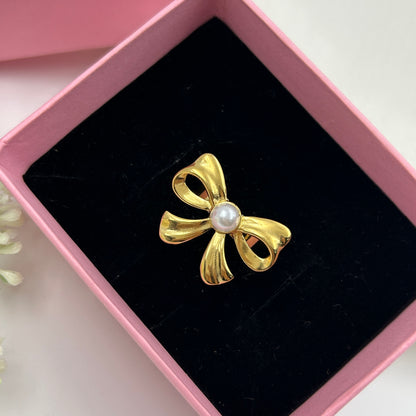 Adjustable BOW Ring 18k Gold Plated Pearl Ring