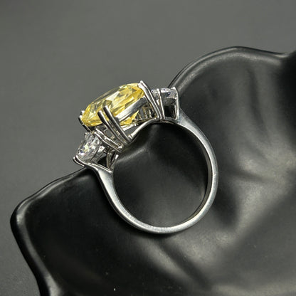 White Gold Silver Ring - Yellow Citrine Ring