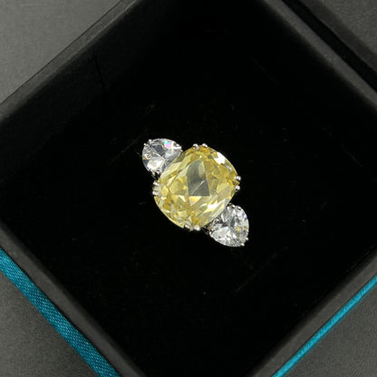 White Gold Silver Ring - Yellow Citrine Ring