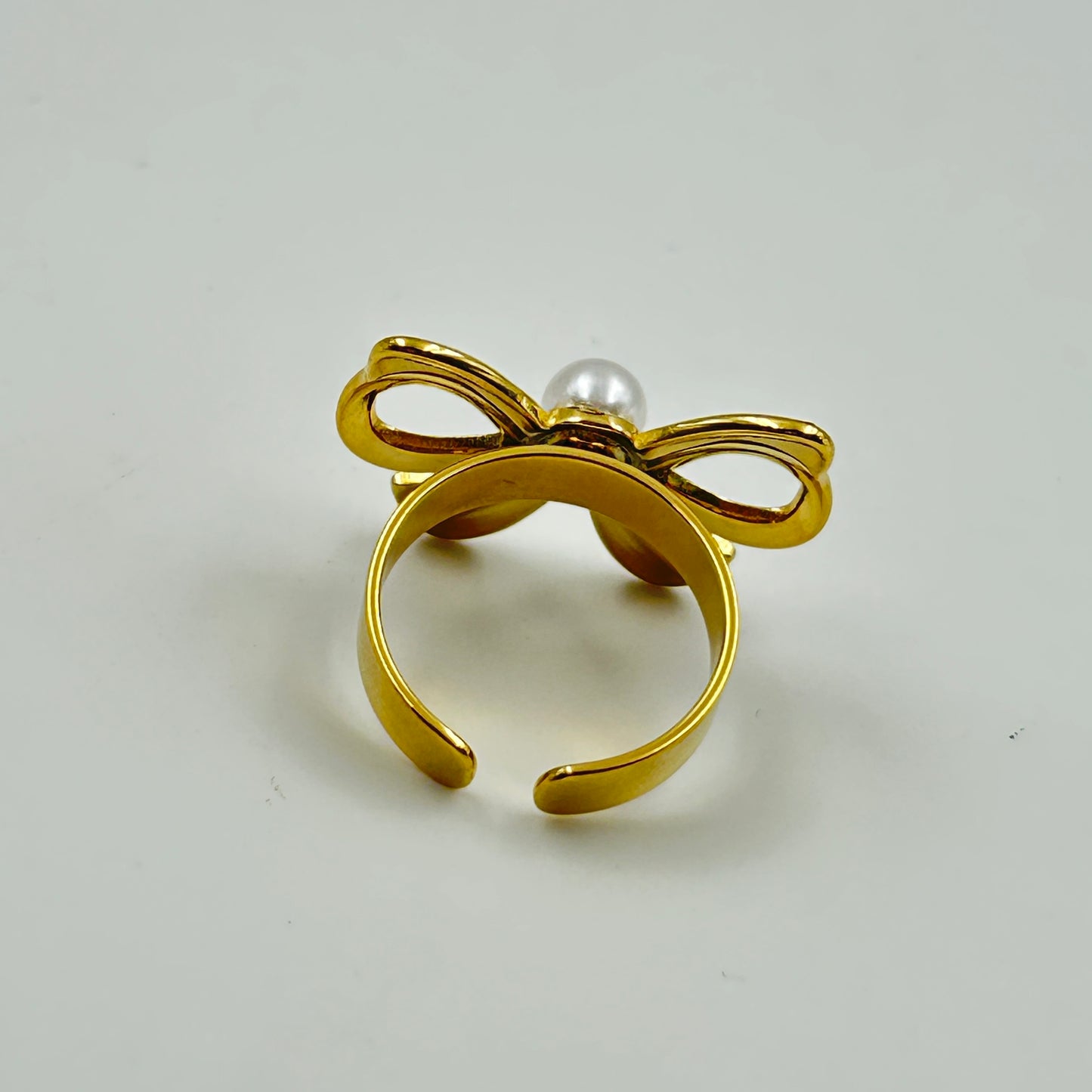 Adjustable BOW Ring 18k Gold Plated Pearl Ring