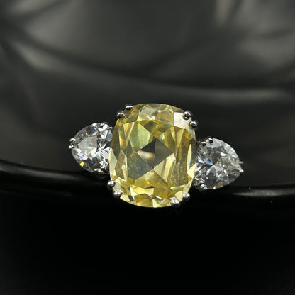 White Gold Silver Ring - Yellow Citrine Ring